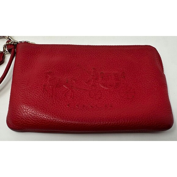 Coach Vintage Red Wristlet Wallet Pebbles Leather Zip Up Strap Stagecoach - Picture 2 of 10